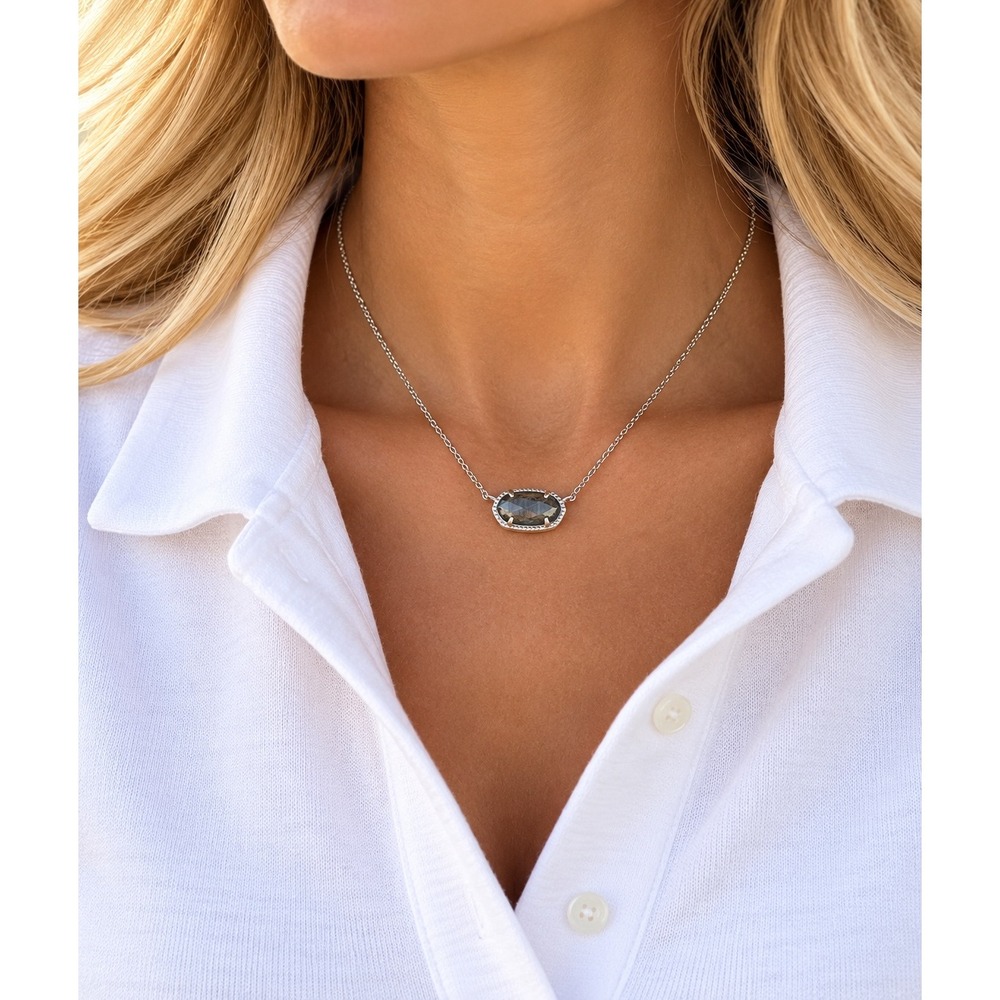 Kendra Scott Elisa Silver Gray Illusion Faceted Pendant Necklace
